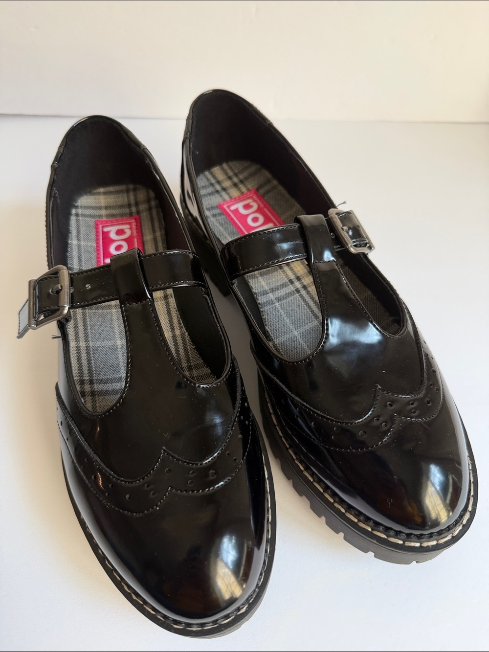 POp Black Patent Mary Jane Lug Sole Clogs 8.5